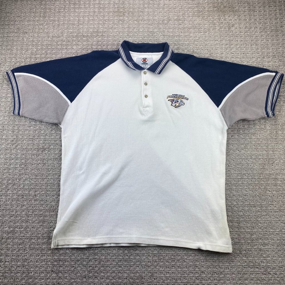 Starter Nashville Predators Polo Shirt Men Extra Large XL White Navy Blue Gray